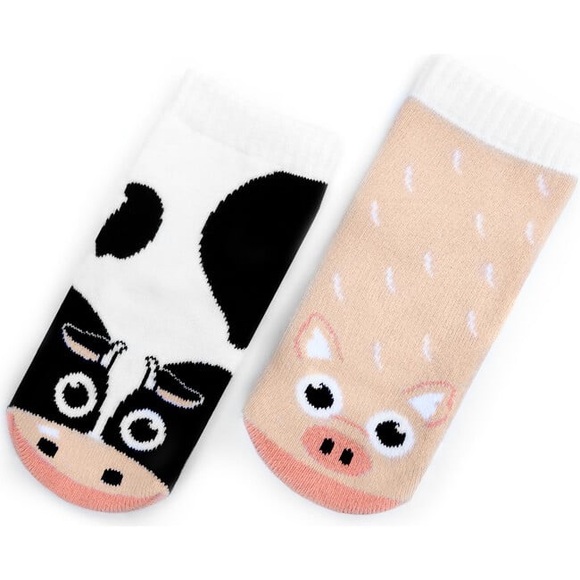 Pals Socks | Cow & Pig Mismatched Non-Slip Kids Socks - Picture 1 of 7